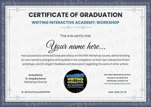 Certificate of Graduation from Writing Interactive Academy